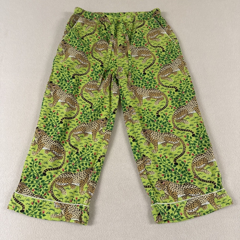 Print Fresh Bagheera Pajama Pants Womens Cropped Leopard Pockets Green SZ XS